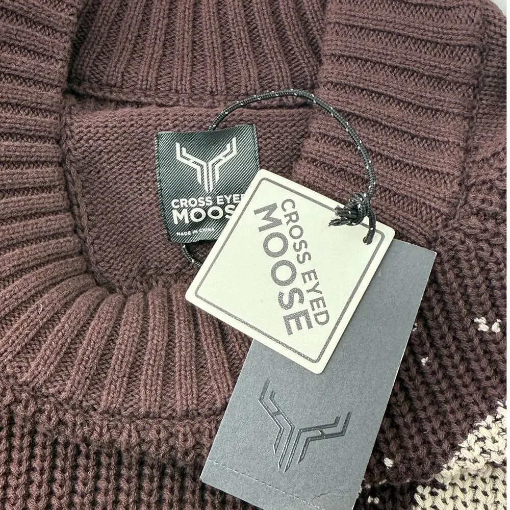 Cross Eyed Moose Mens Refractor Crew Neck Knit Sweater Sz XXL Brown Plum